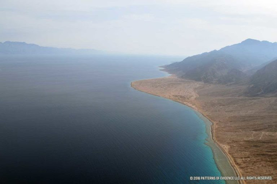 Aerial view of the Gulf of Aqaba where many believe Moses and the Israelites crossed the Res Sea.