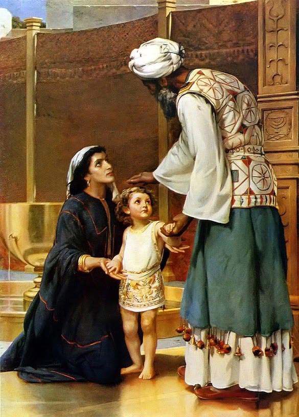 Painting: Samuel Dedicated by Hannah at the Temple by Frank W.W. Topham