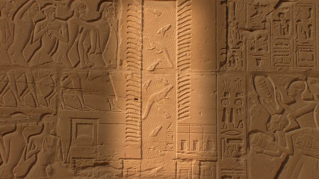 Closeup of the Seti Relief found on a wall of Karnak Temple in Luxor, Egypt